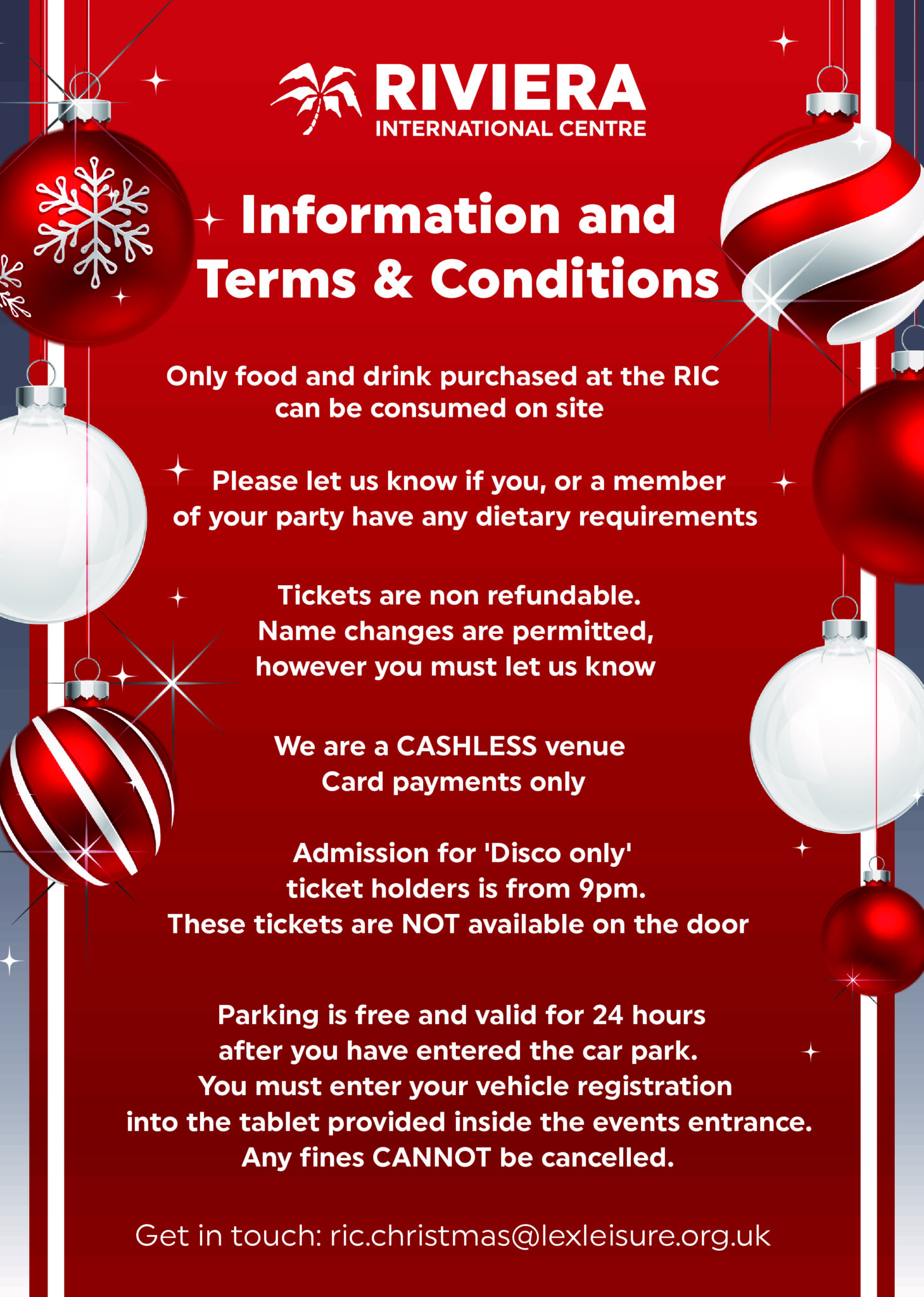 RIC Shared Christmas Party Nights 2024 Riviera International Centre